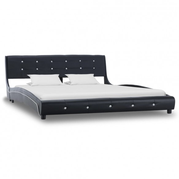 Lit avec matelas Noir Similicuir 160 x 200 cm