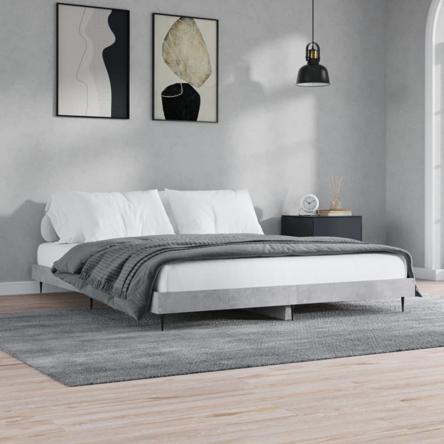 Cadre de lit gris béton 180x200 cm bois d'ingénierie