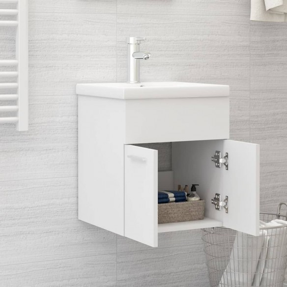 Armoire d'évier avec lavabo intégré Blanc Aggloméré