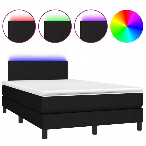 Sommier à lattes de lit avec matelas LED Noir 120x200 cm Tissu