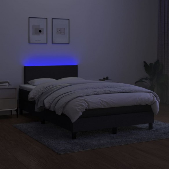 Sommier à lattes de lit avec matelas LED Noir 120x200 cm Tissu