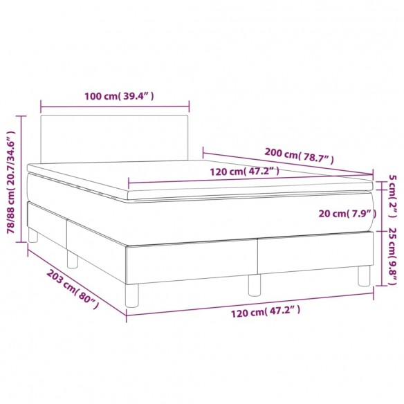 Sommier à lattes de lit avec matelas LED Noir 120x200 cm Tissu