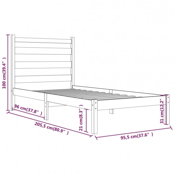 Cadre de lit Blanc Bois de pin massif 90x200 cm