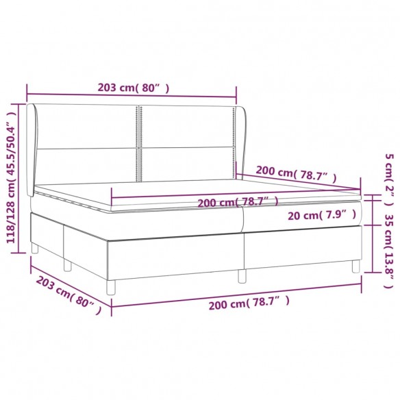 Cadre de lit avec matelas Noir 200x200 cm Tissu