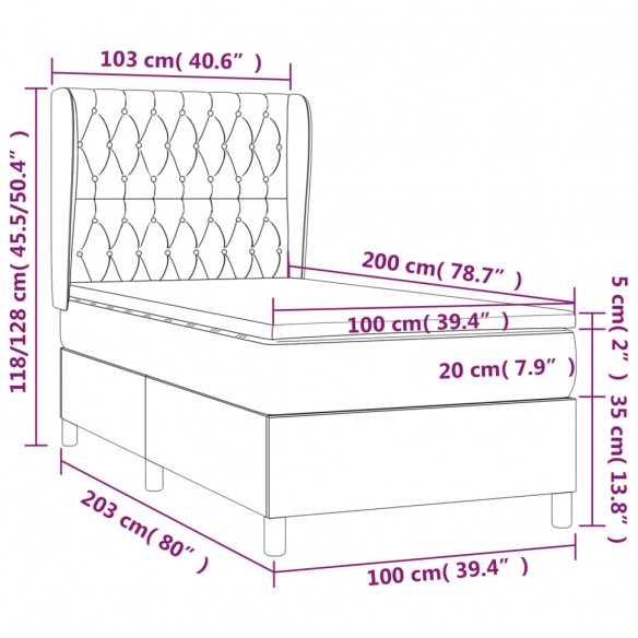 Sommier à lattes de lit avec matelas Gris foncé 100x200cm Tissu