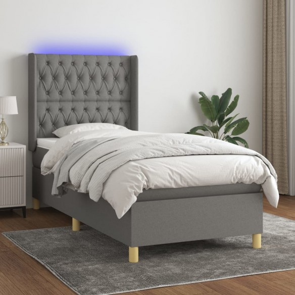 Sommier à lattes de lit matelas LED Gris foncé 100x200 cm Tissu