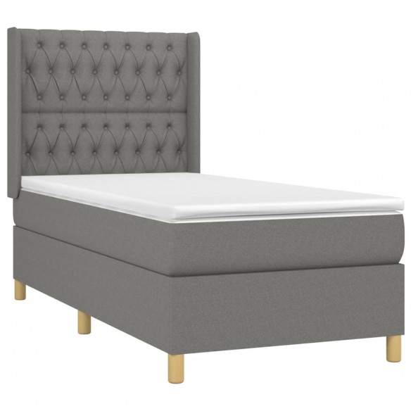 Sommier à lattes de lit matelas LED Gris foncé 100x200 cm Tissu