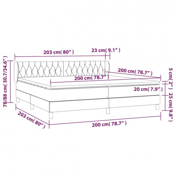 Cadre de lit avec matelas Gris foncé 200x200cm Tissu