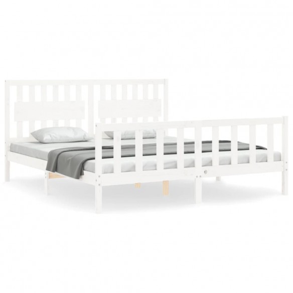Cadre de lit avec tête de lit blanc Super King Size bois massif