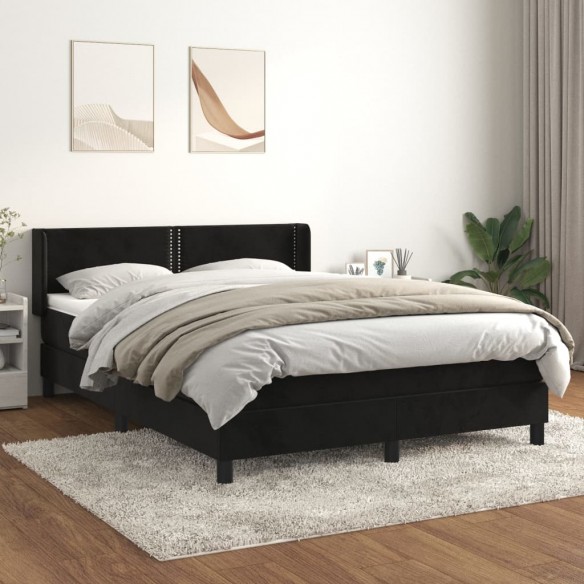 Sommier à lattes de lit avec matelas Noir 140x190 cm Velours