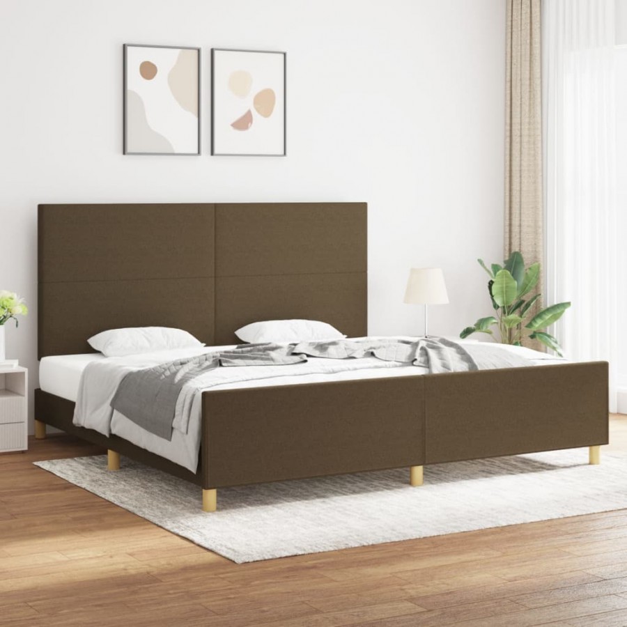 Cadre de lit avec tête de lit Marron foncé 200x200 cm Tissu
