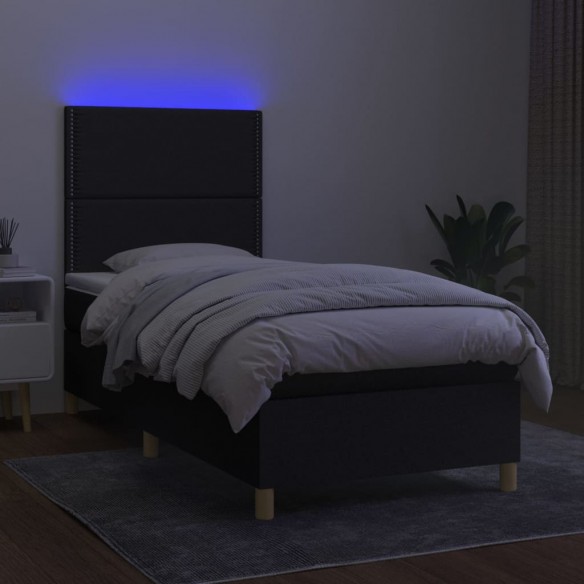 Sommier à lattes de lit avec matelas et LED Noir 90x200cm Tissu