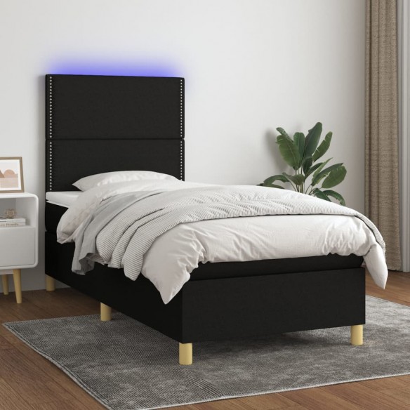 Cadre de lit avec matelas et LED Noir 90x190cm Tissu