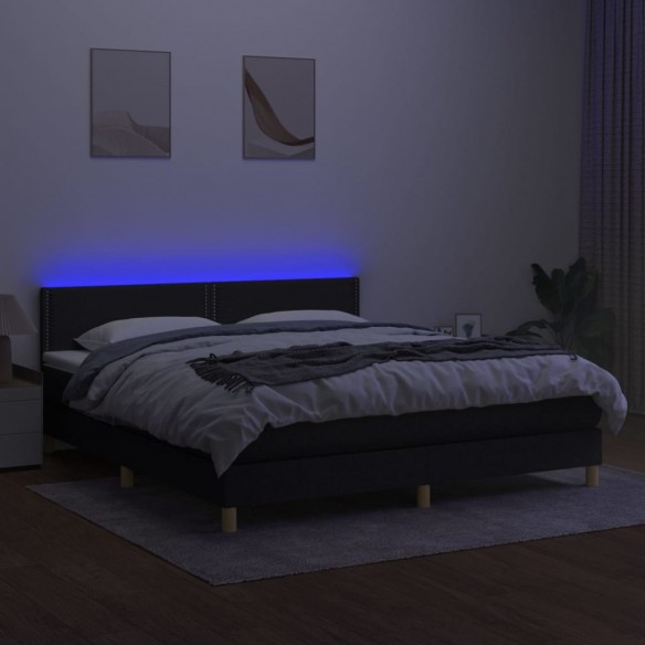 Sommier à lattes de lit avec matelas LED Noir 180x200 cm Tissu