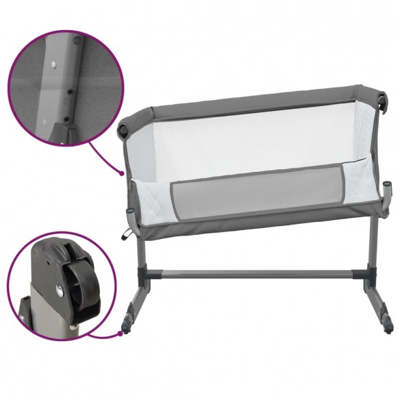 Lit pour bébé avec matelas Gris foncé Tissu de lin