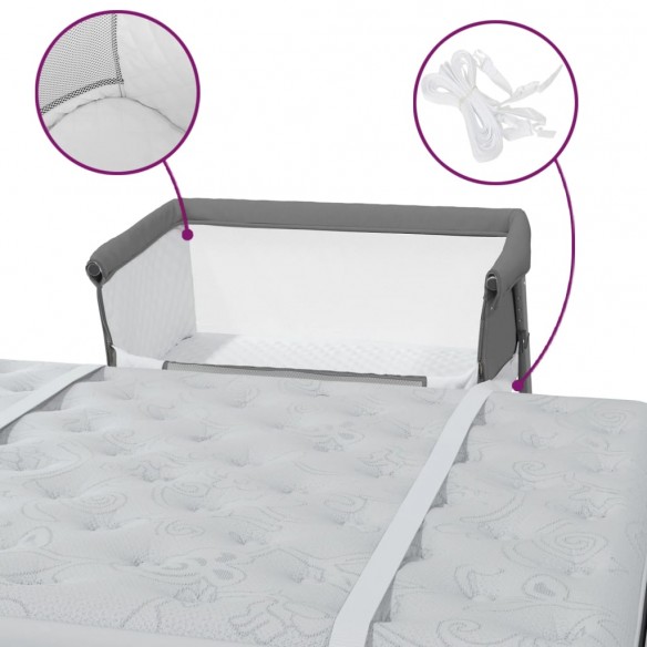 Lit pour bébé avec matelas Gris foncé Tissu de lin