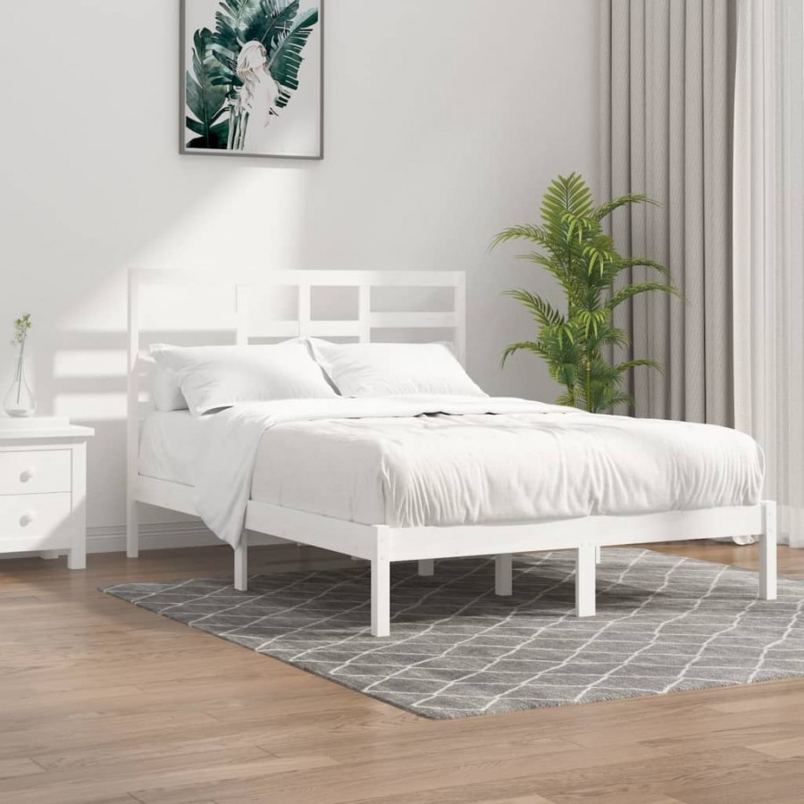 Cadre de lit Blanc Bois massif 135x190 cm Double