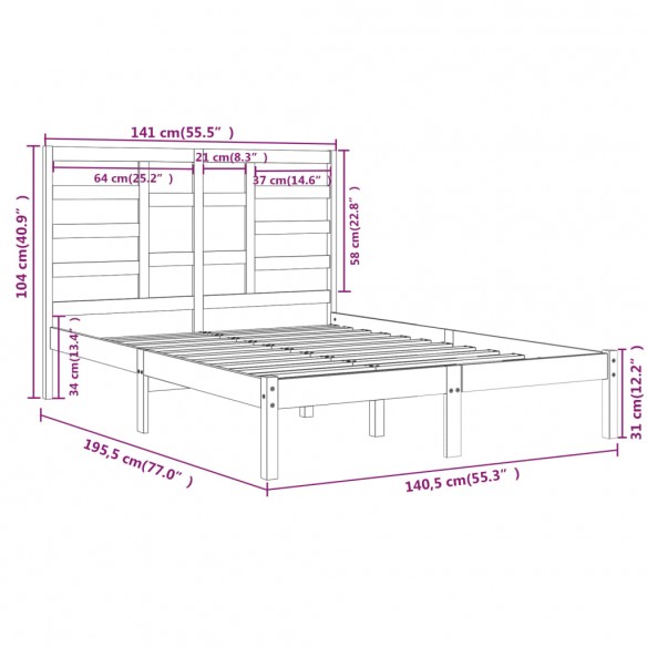 Cadre de lit Blanc Bois massif 135x190 cm Double