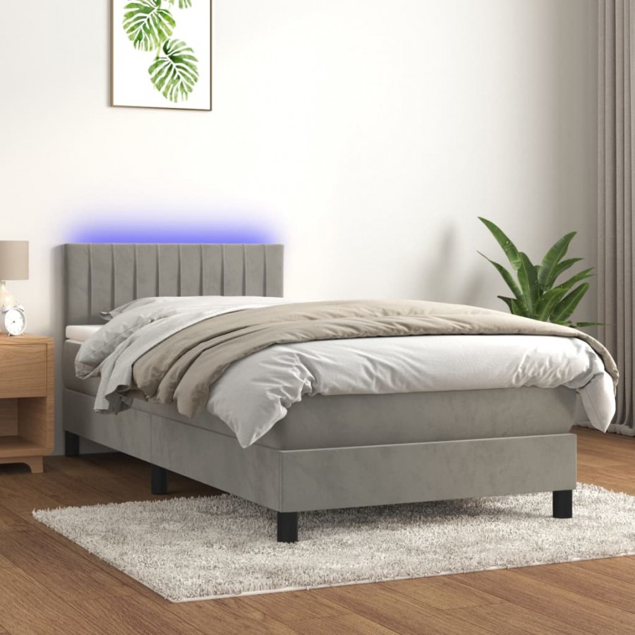 Sommier à lattes de lit et matelas et LED Gris clair 90x200cm