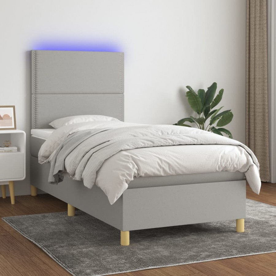 Cadre de lit avec matelas et LED Gris clair 90x200cm