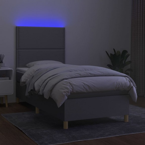 Cadre de lit avec matelas et LED Gris clair 90x200cm