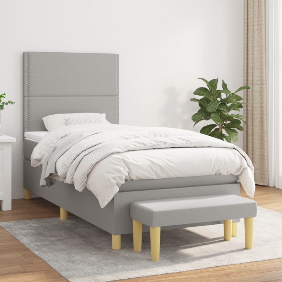 Sommier à lattes de lit avec matelas Gris clair 90x200 cm Tissu