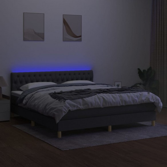 Sommier à lattes de lit et matelas et LED Gris foncé 160x200 cm