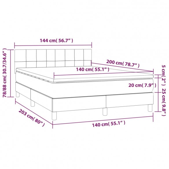 Cadre de lit avec matelas LED Noir 140x200 cm Tissu