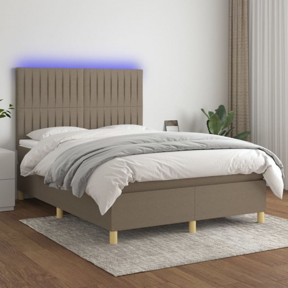 Sommier à lattes de lit et matelas et LED Taupe 140x200cm Tissu