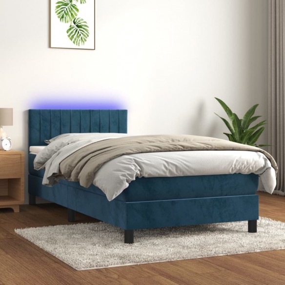 Cadre de lit et matelas et LED Bleu foncé 90x190cm