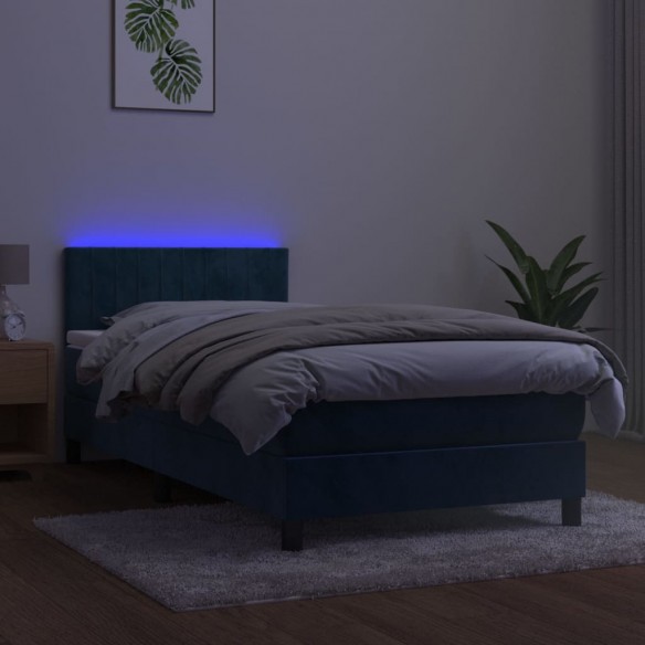 Cadre de lit et matelas et LED Bleu foncé 90x190cm