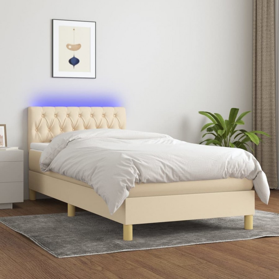 Sommier à lattes de lit avec matelas LED Crème 90x200 cm Tissu