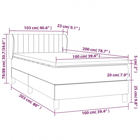 Sommier à lattes de lit avec matelas Crème 100x200 cm Tissu