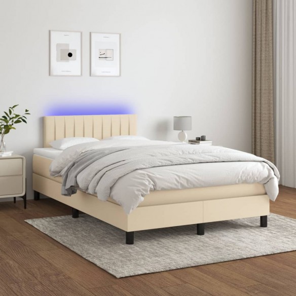 Sommier à lattes de lit avec matelas LED Crème 120x200 cm Tissu