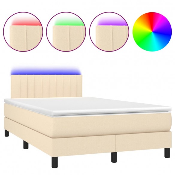 Sommier à lattes de lit avec matelas LED Crème 120x200 cm Tissu