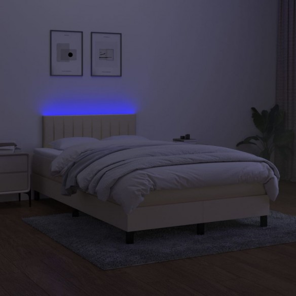 Sommier à lattes de lit avec matelas LED Crème 120x200 cm Tissu