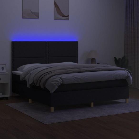 Sommier à lattes de lit et matelas et LED Noir 160x200 cm Tissu
