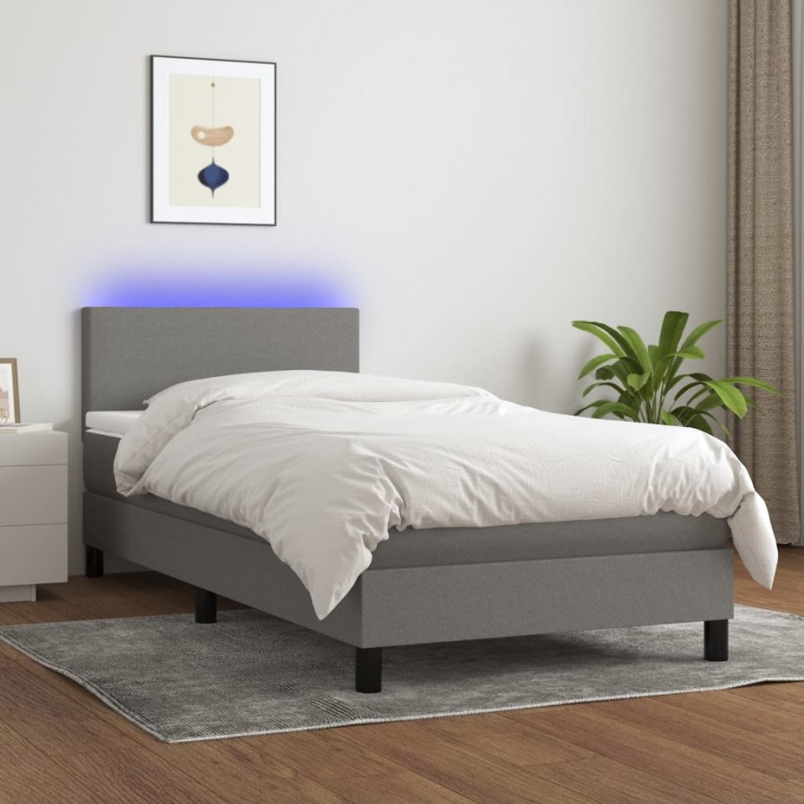 Cadre de lit et matelas et LED Gris foncé 100x200 cm