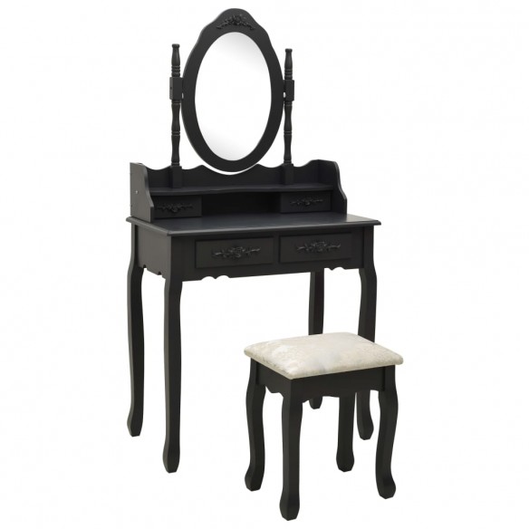 Ensemble de coiffeuse avec tabouret Noir 75x69x140 cm Paulownia