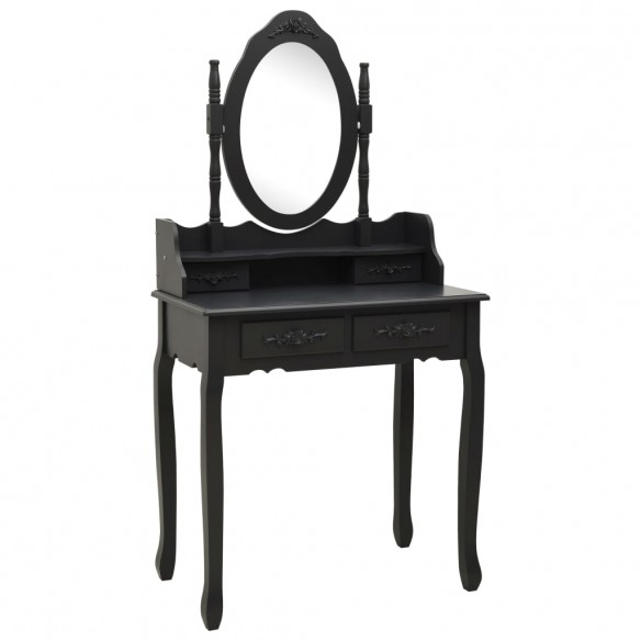 Ensemble de coiffeuse avec tabouret Noir 75x69x140 cm Paulownia