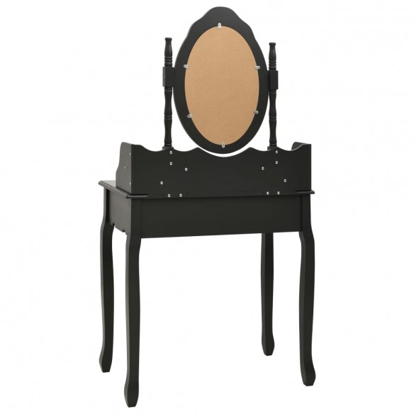 Ensemble de coiffeuse avec tabouret Noir 75x69x140 cm Paulownia