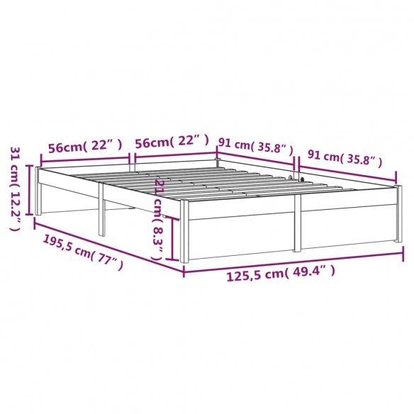 Cadre de lit Noir Bois massif 120x190 cm Petit double