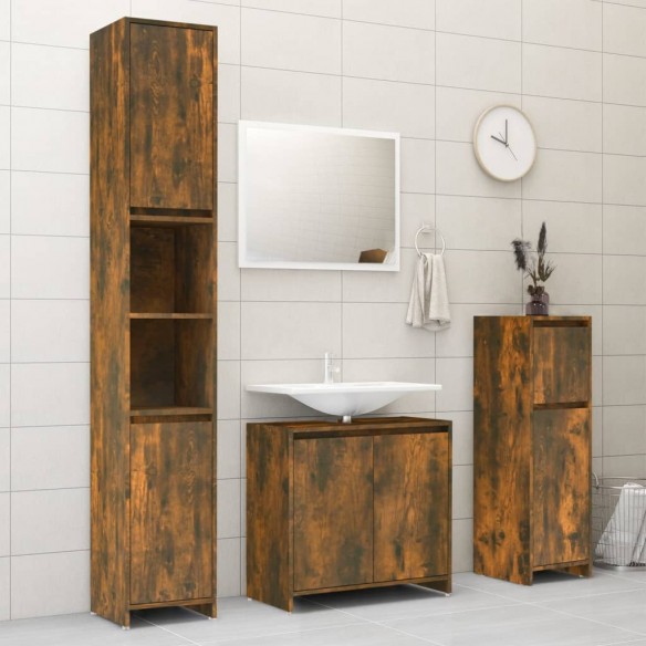 Armoire de bain Chêne fumé 30x30x95 cm Bois d'ingénierie