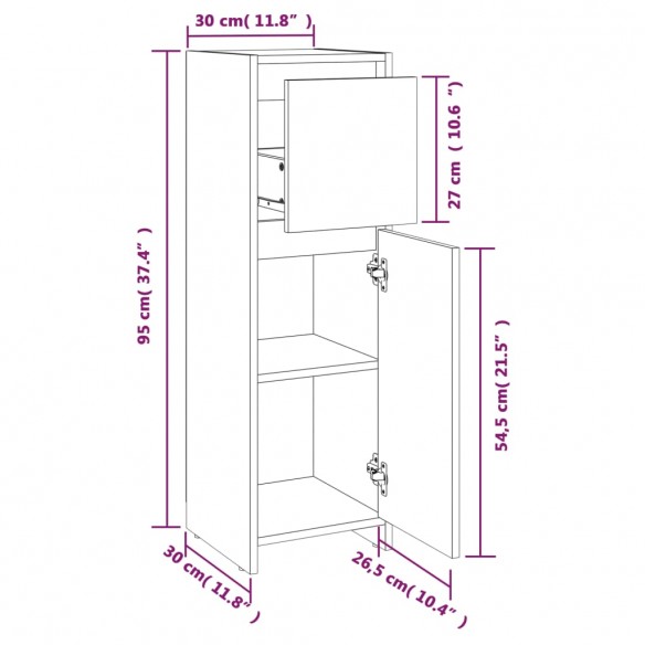 Armoire de bain Chêne fumé 30x30x95 cm Bois d'ingénierie