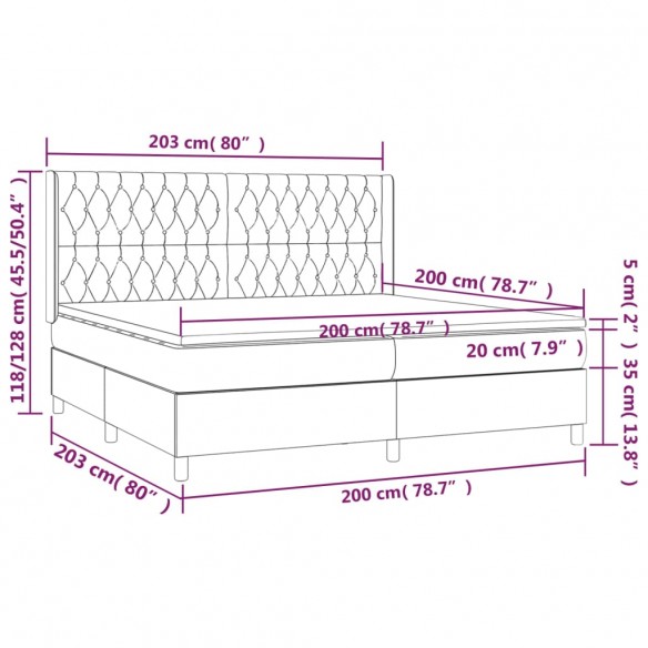 Sommier à lattes de lit avec matelas Gris foncé 200x200cm Tissu