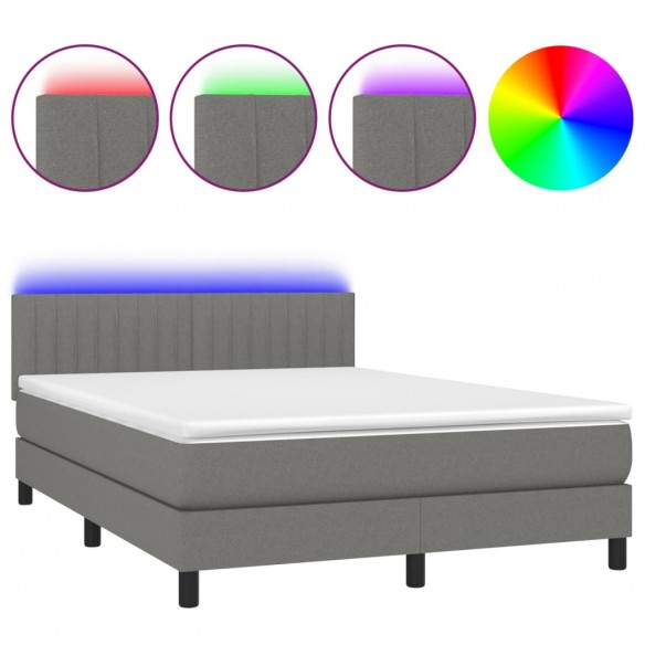 Cadre de lit et matelas et LED Gris foncé 140x190 cm