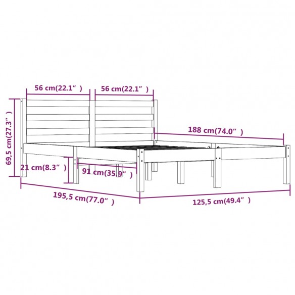 Cadre de lit bois de pin massif 120x190 cm petit double