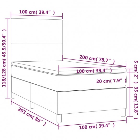 Cadre de lit avec matelas Rose 100x200 cm Velours