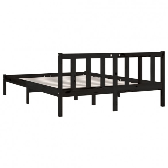 Cadre de lit Noir Bois de pin massif 135x190 cm Double