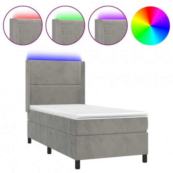 Cadre de lit matelas LED Gris clair 90x190cm Velours